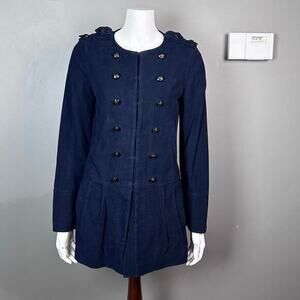 Generra Jacket Medium Vintage 90s military velour velvet blue long double breast